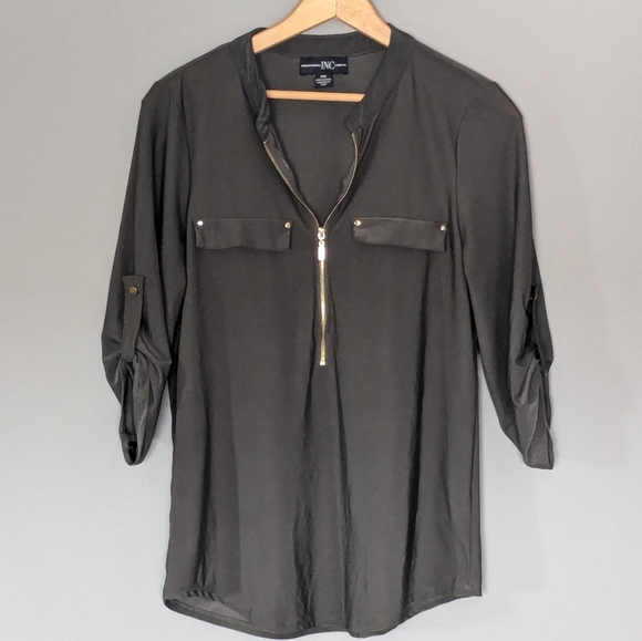 INC blouse in olive with adjustable zip Med - Picture 1 of 4